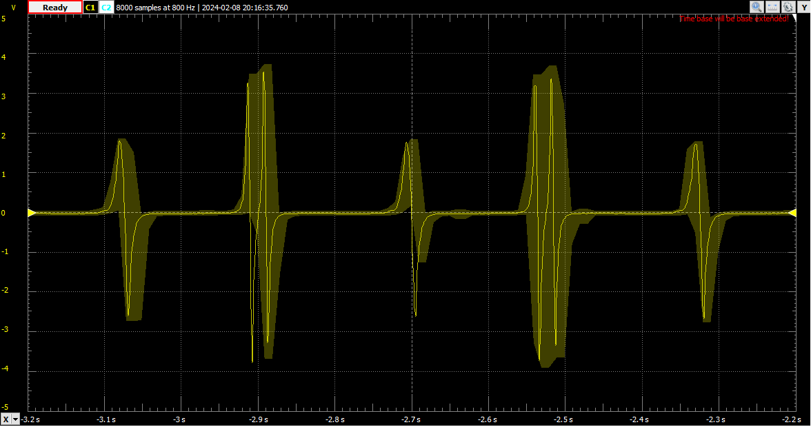 Camshaft sensor output measured between vr+ and vr- pins on the board side of the microrusEFI's connector